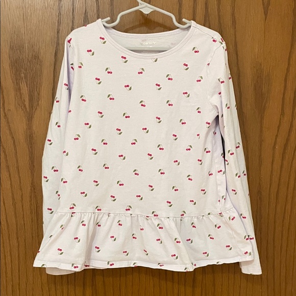 Carter's UGC Girls Sz Large Purple Cherry Print Long Sleeve Tee Red Green Poplin - Picture 5 of 12